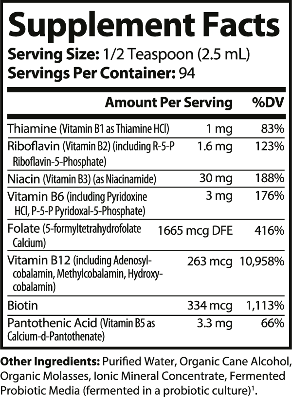 UltraVit B Fermented Vitamin B Complex 8 fl oz - 94 Servings Vegan Friendly